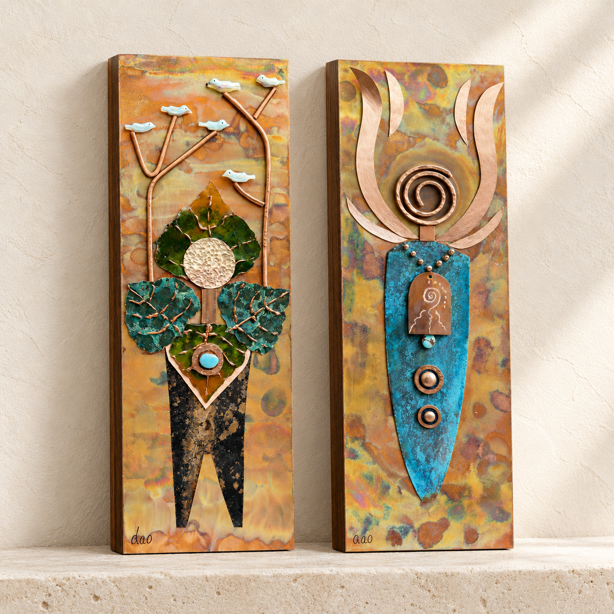 Copper art duo_ Cottonwoods Guardian and Fire.png