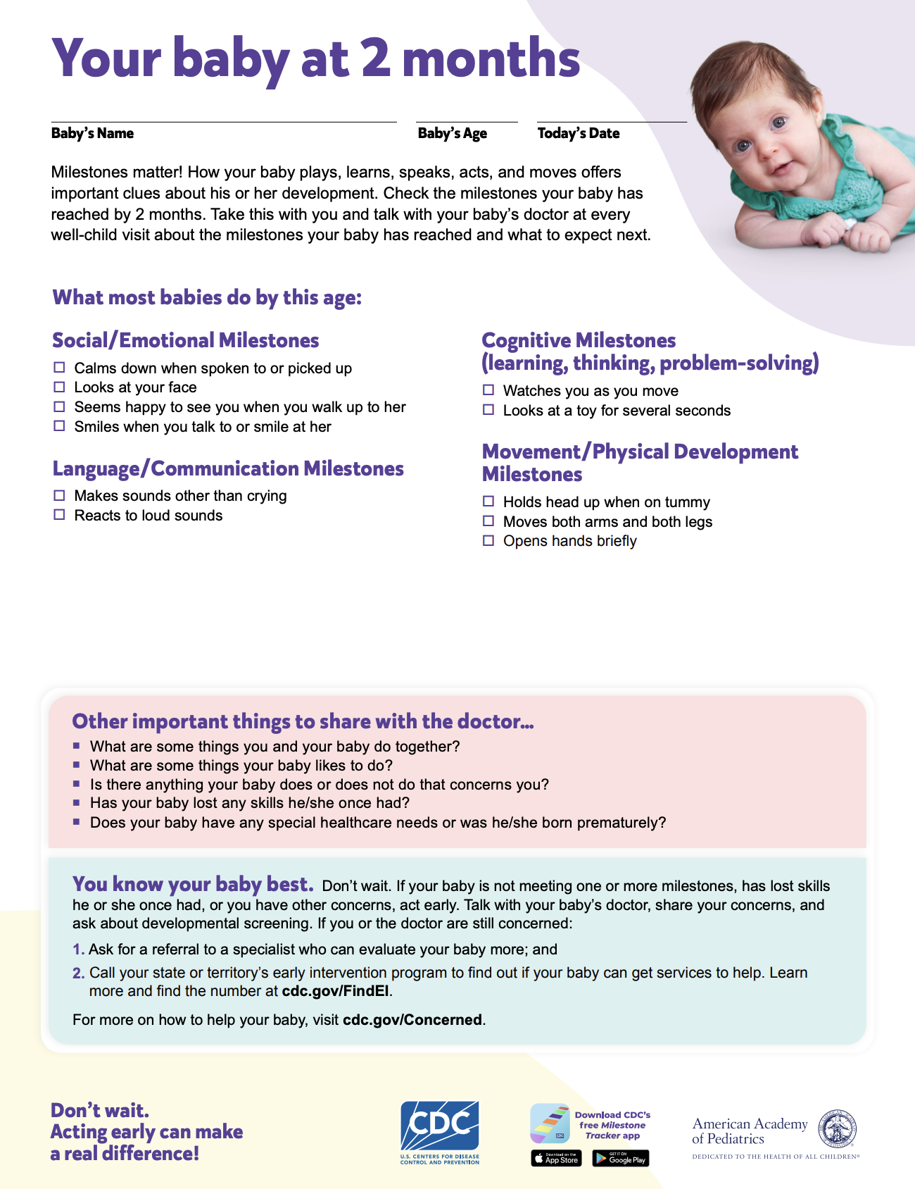 DOCUMENT: CDC's Milestone Checklist (English)