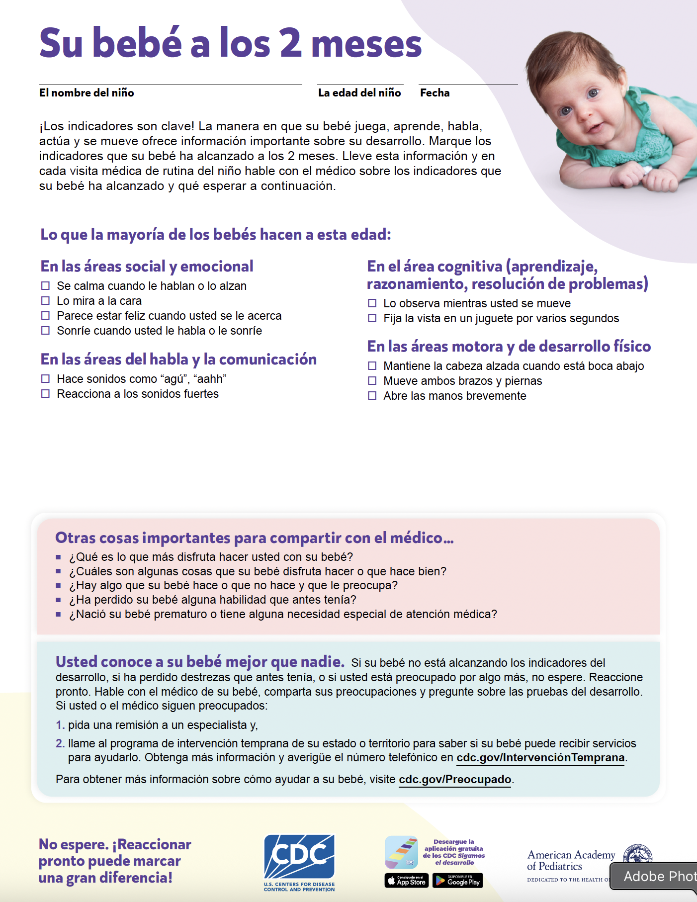 DOCUMENT: CDC's Milestone Checklist (Spanish)