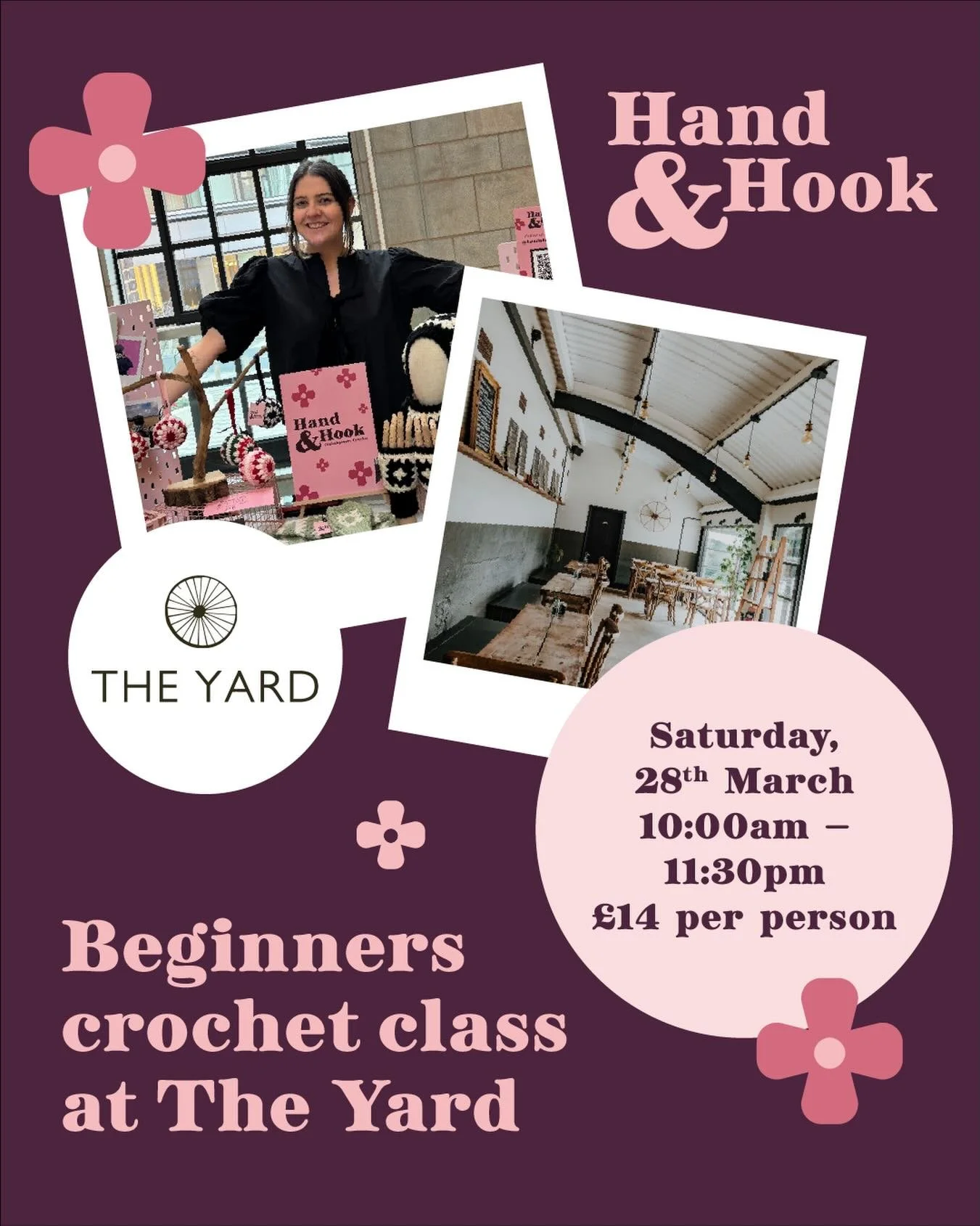 Very excited to be bringing crochet classes to a new venue in March - one of my favourites as well! 

Join me for a relaxing &amp; fun Crochet Class for beginners at @theyard_hampshire. 

No experience needed. Enjoy a relaxed, sociable setting with d