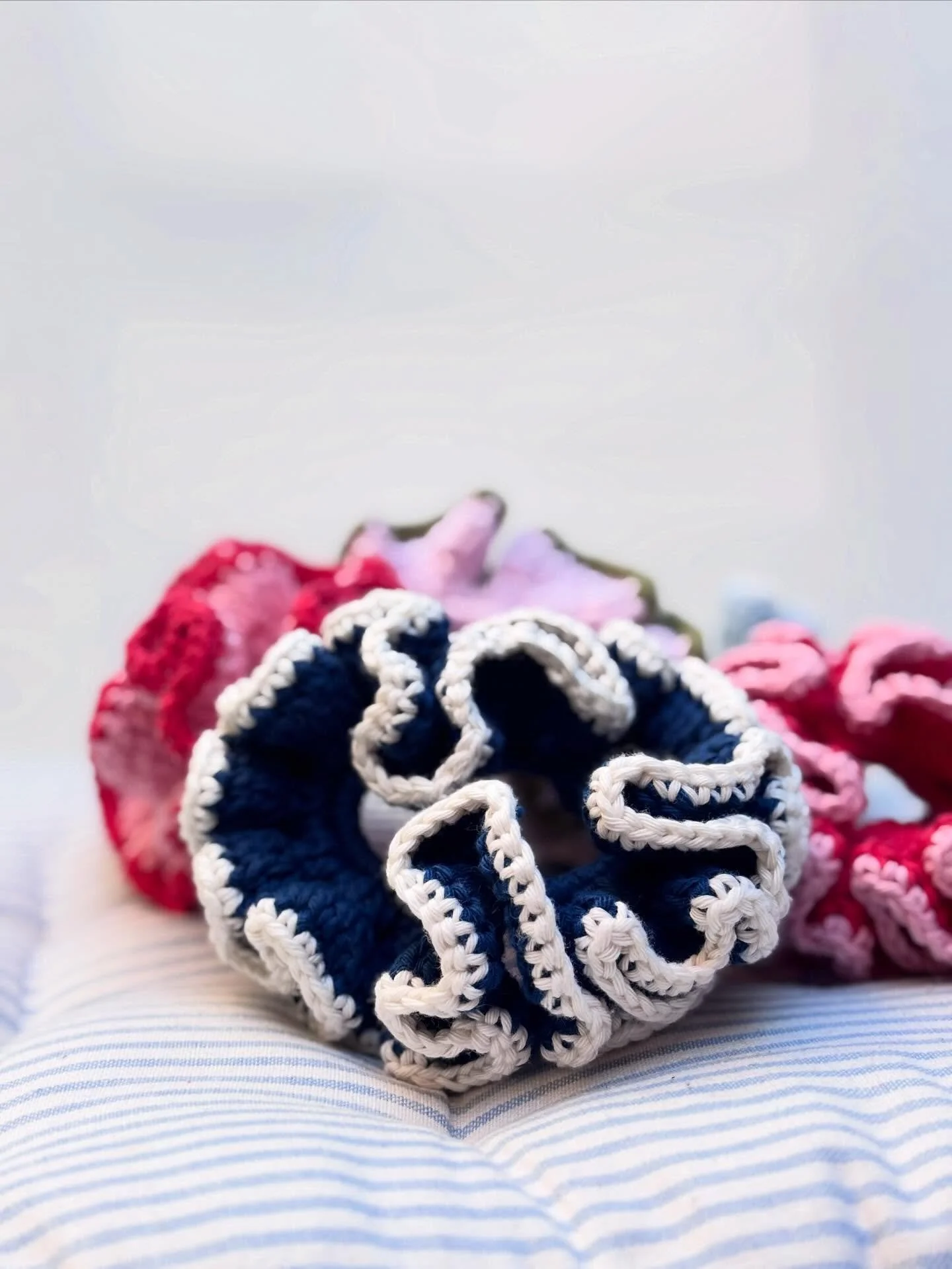 Scrunchie piles 🤍

I&rsquo;ve been working on some new Spring scrunchie colours ready for the @paved_court_popup in March! 

Scrunchies are made with 100% cotton crocheted round a strong elastic hairband inner, so hold your hair all day. These are c