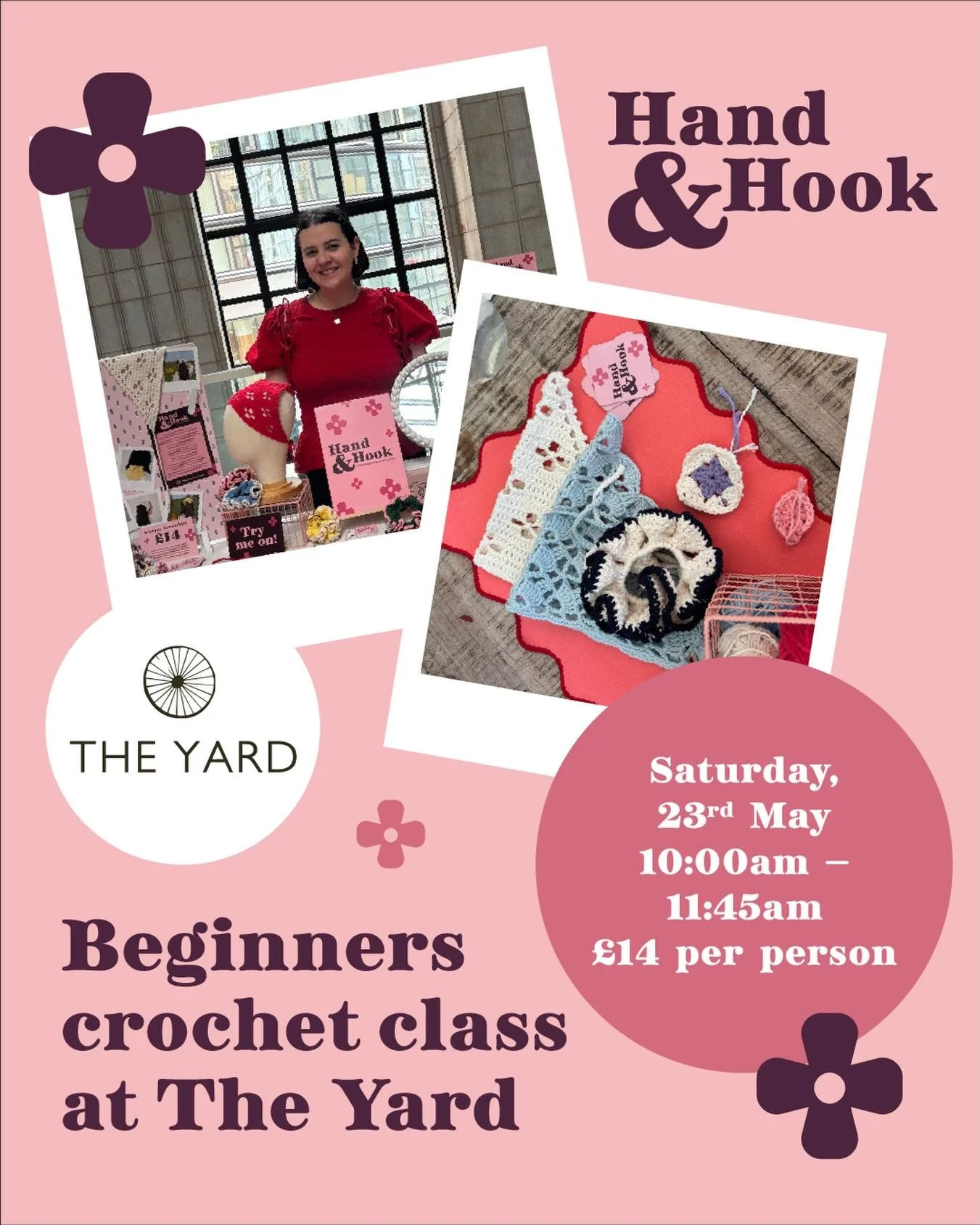 Very excited to be back at @theyard_hampshire with another beginners crochet class!

No experience needed. Enjoy a relaxed, sociable setting with delicious coffee and cake and learn a creative new skill.

What you&rsquo;ll learn:

- How to hold your 