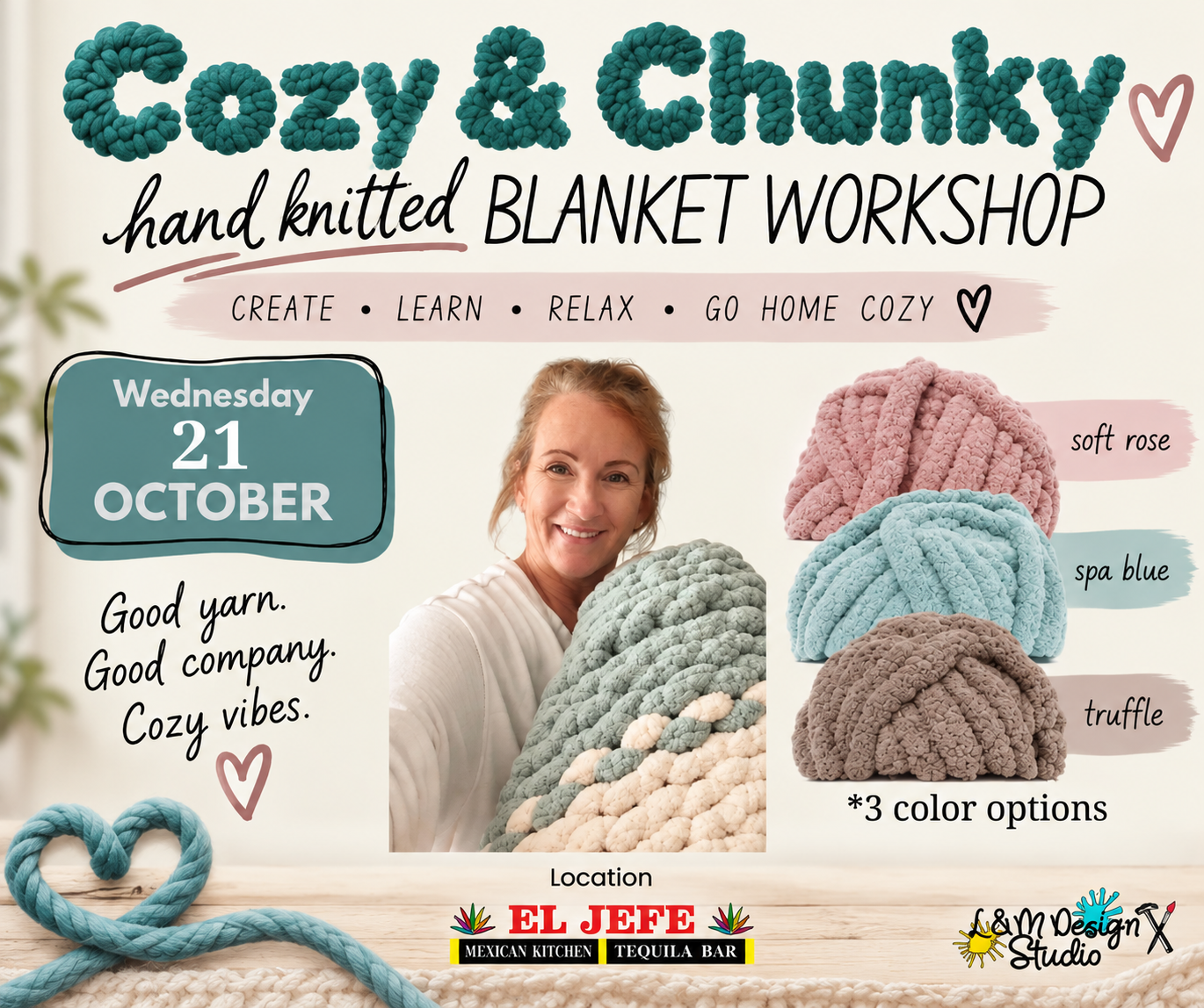October 21 - Cozy & Chunky Hand Knitted blanket workshop