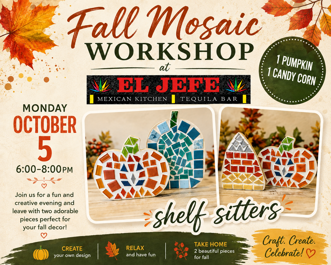 October 5 - Fall Mosaic Workshop at el Jefe Mexican Kitchen
