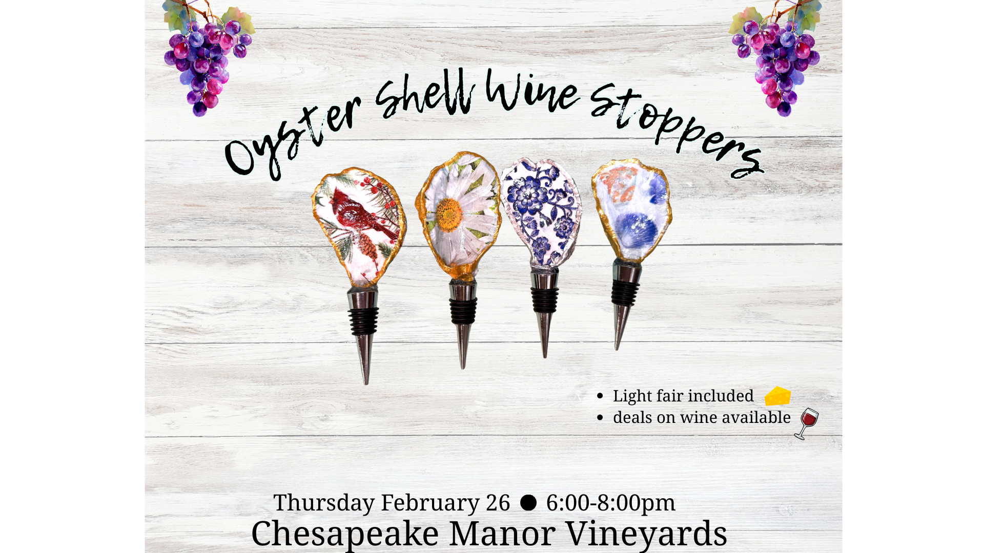 Oyster Shell Wine Stopper Workshop at Chesapeake Manor Vineyard