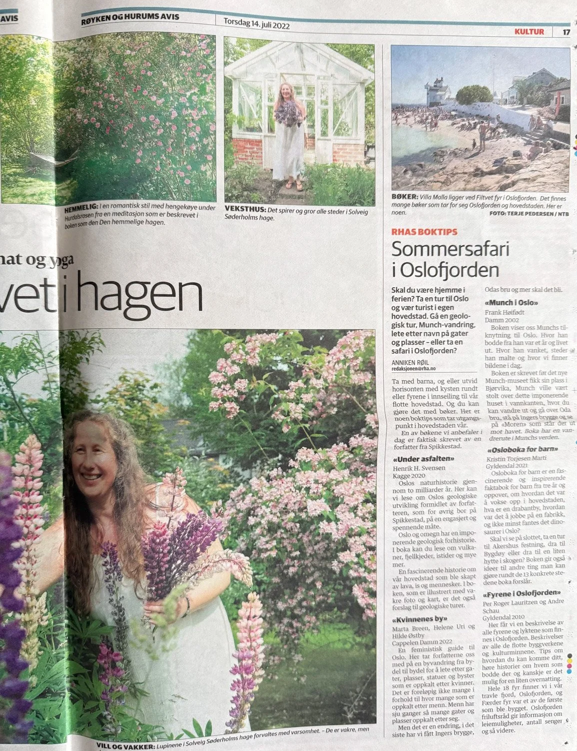 Solveig Søderholm lanserer en hagebok som kombinerer hagestell, mat (selvdyrket), og yoga – en "tre i én"-tilnærming for velvære i naturen, slik det ble dekket i Røyken og Hurums Avis