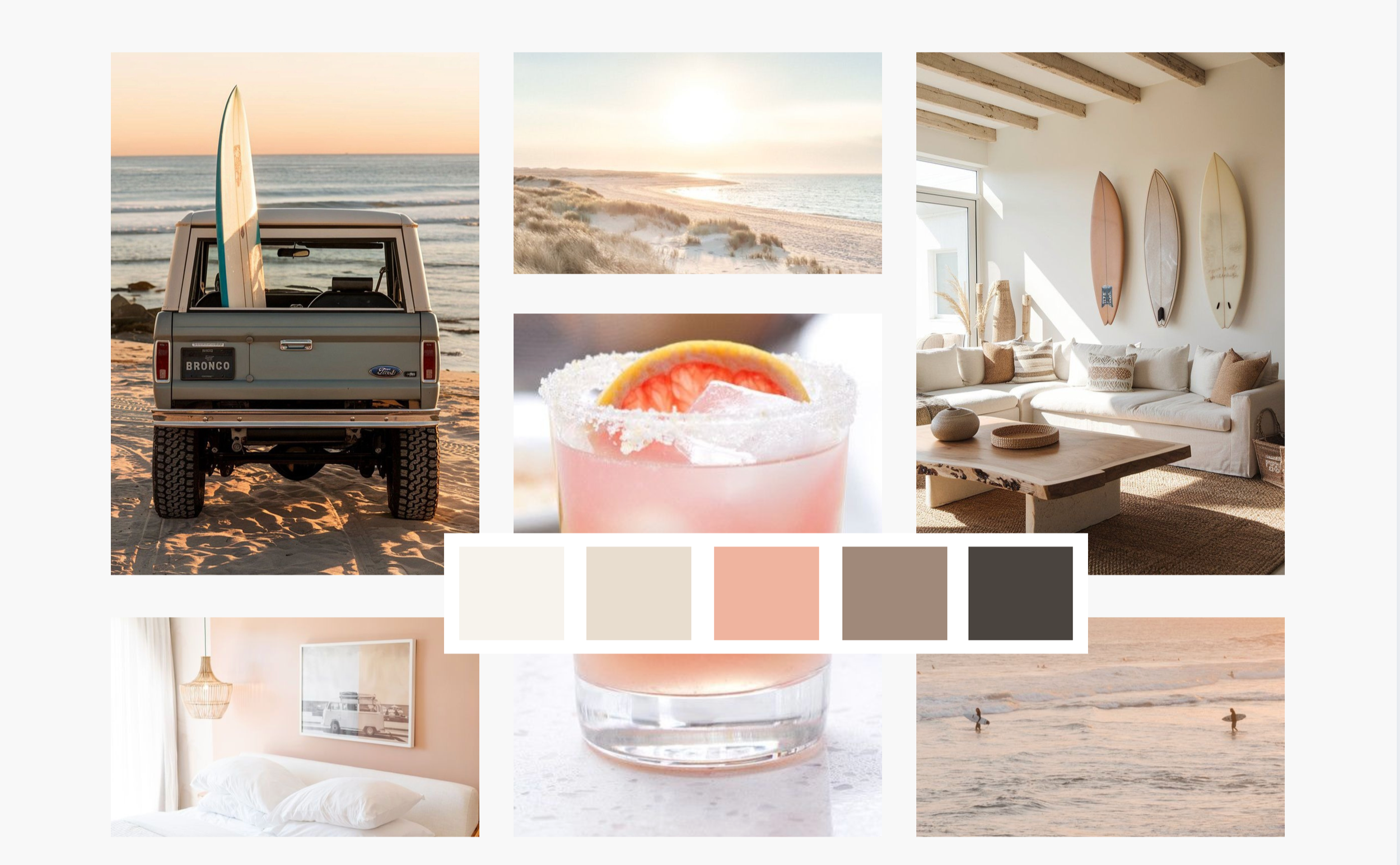 moodboard with neutral and pop of coral color palette