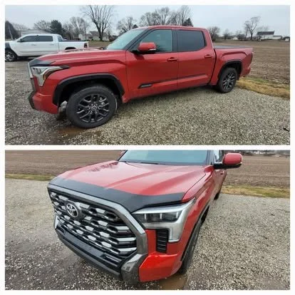 Toyota Tundra with window tint and hood shield bug deflector. 
