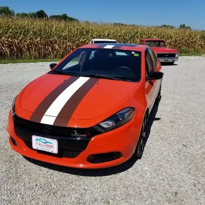 Dodge Dart with custom stripes to model Cleveland Browns Helmet.