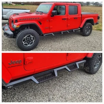 Jeep Gladiator with Westin drop steps and window tint. 