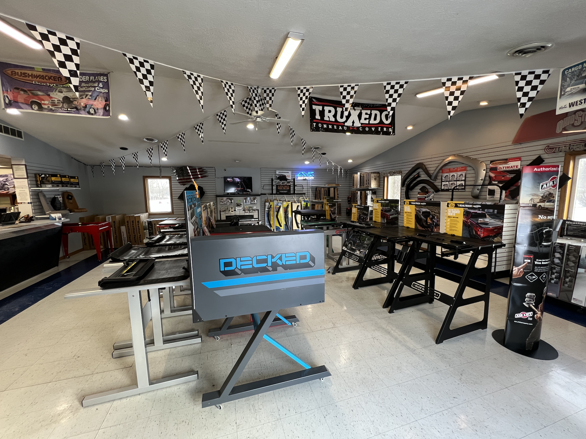 Showroom of Radical Design. Aftermarket Car and Truck Accessories and window tint. Display Models.