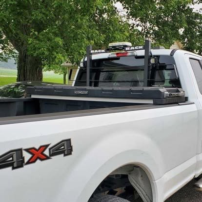 Ford Super Duty with Back Rack and Decked toolbox.