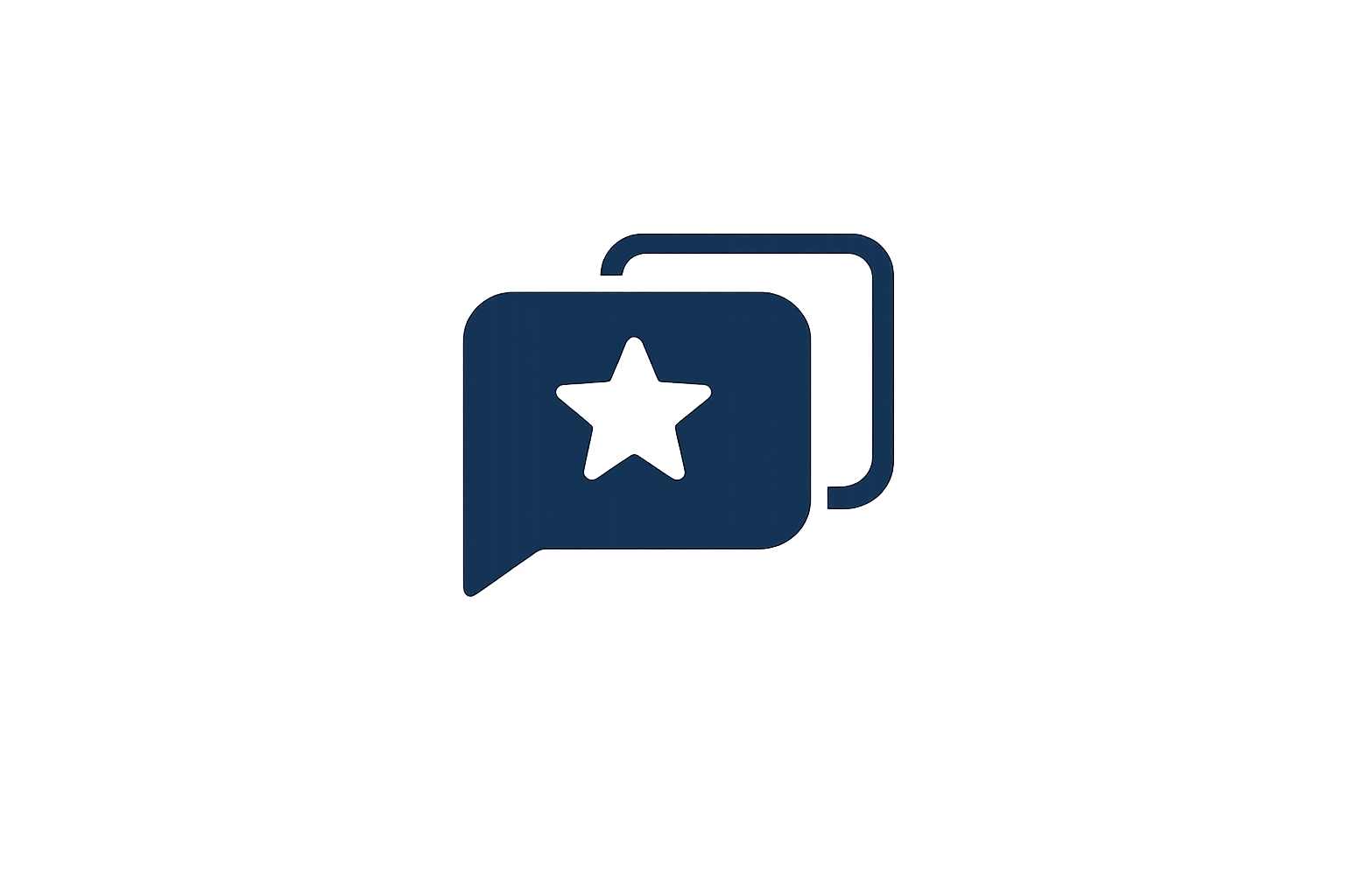 Icon of two overlapping chat boxes, one with a star in the center.