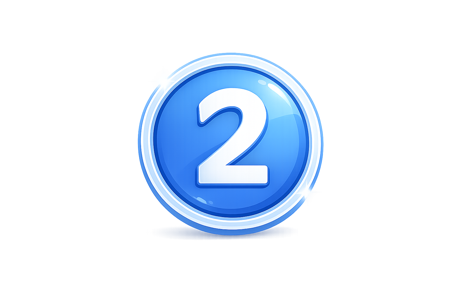 A glowing blue circular icon with the number 2 in white at the center.