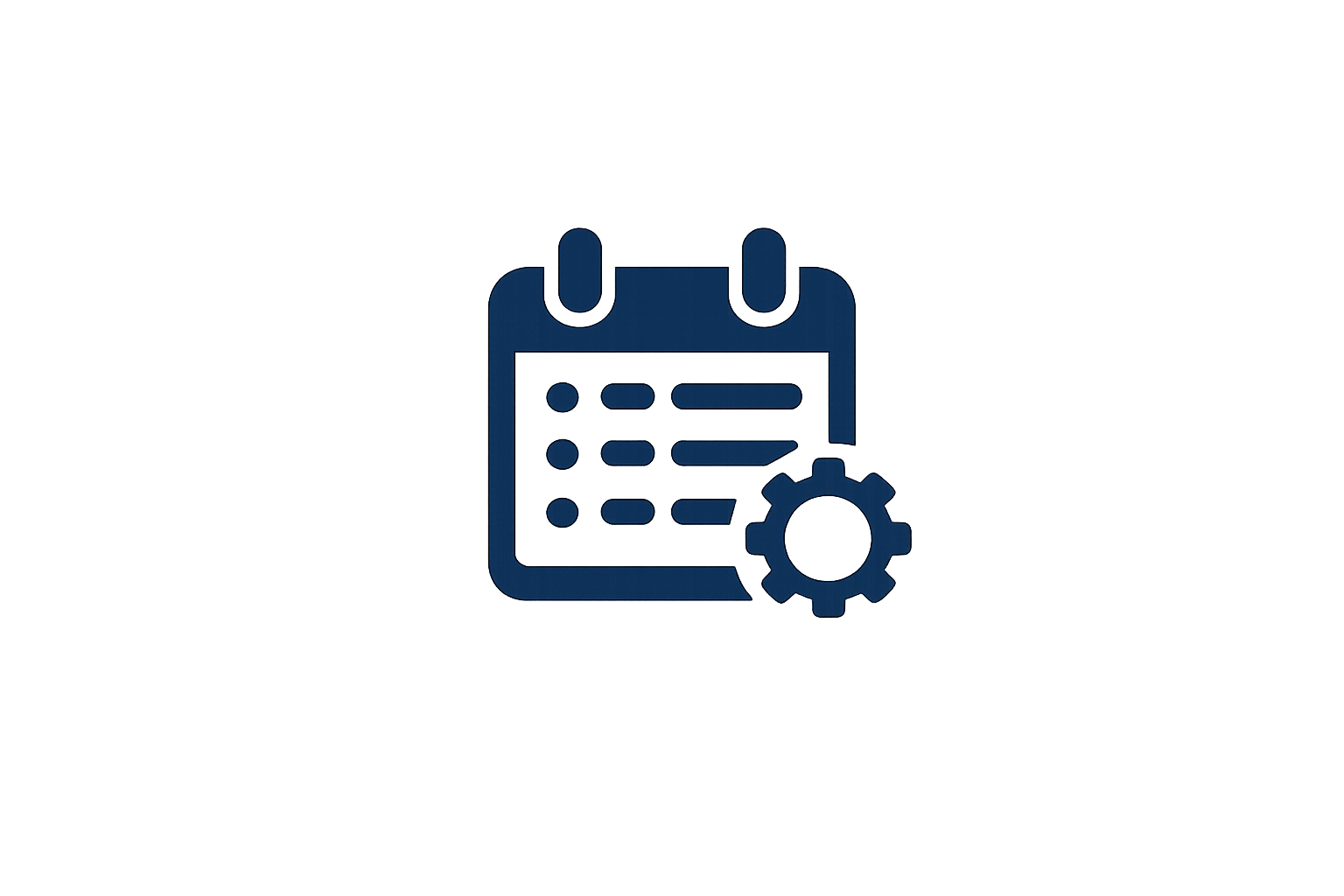 Icon of a calendar with a gear symbol, representing scheduling or calendar settings.