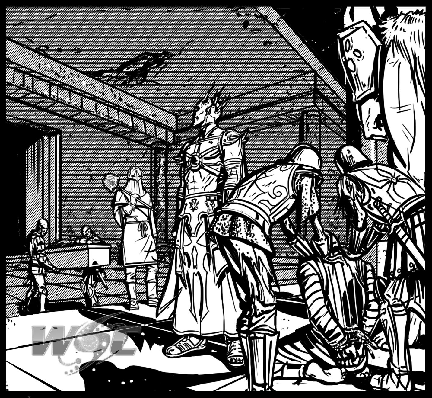 VILLAINS FULFILLING THE WAR CRIMES CHECKLIST!
(Black and White Panel)