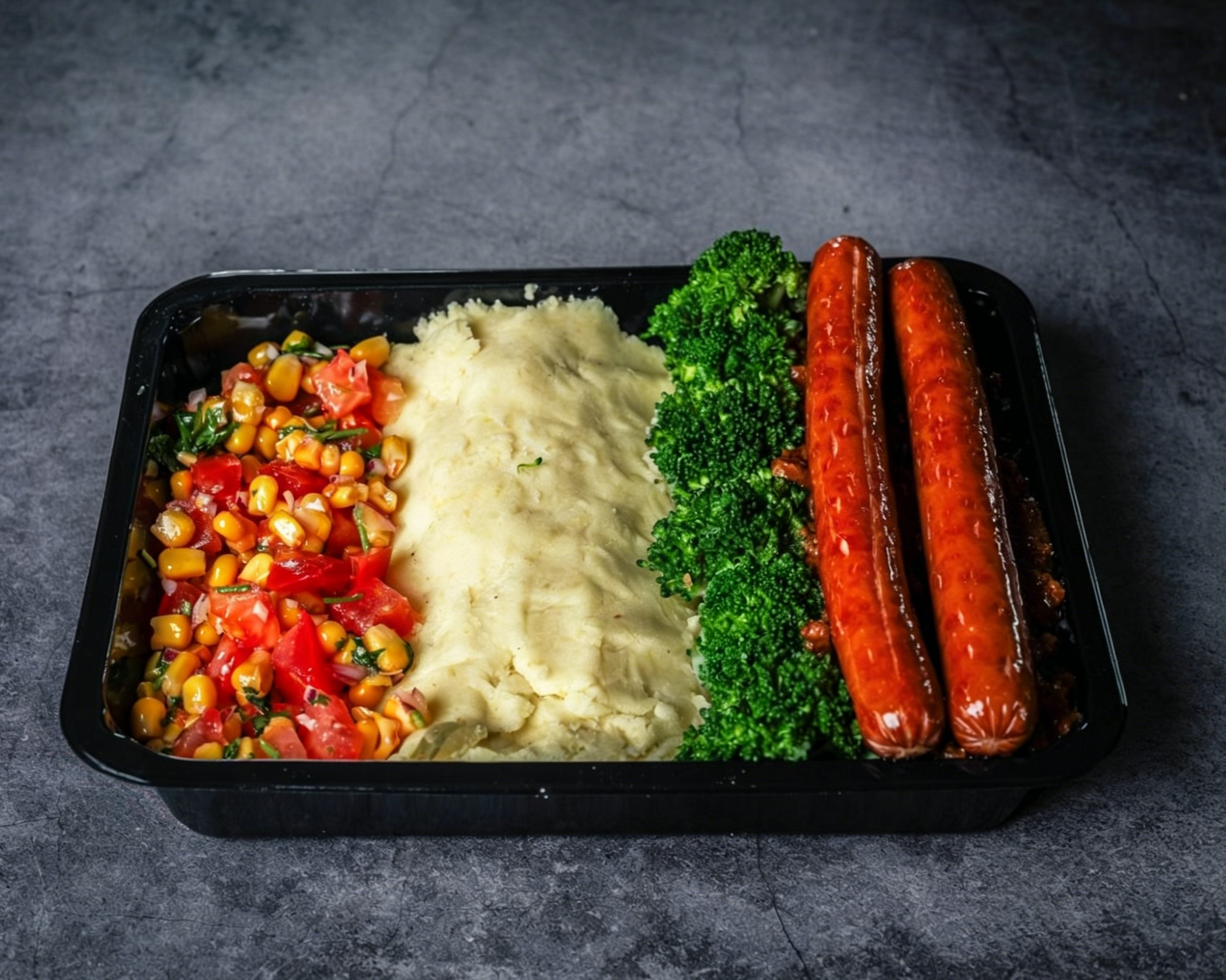 Luxe Chili con Carne schotel met gegrilde worst, verse omelet en broccoli bij Doggy & Potaé.