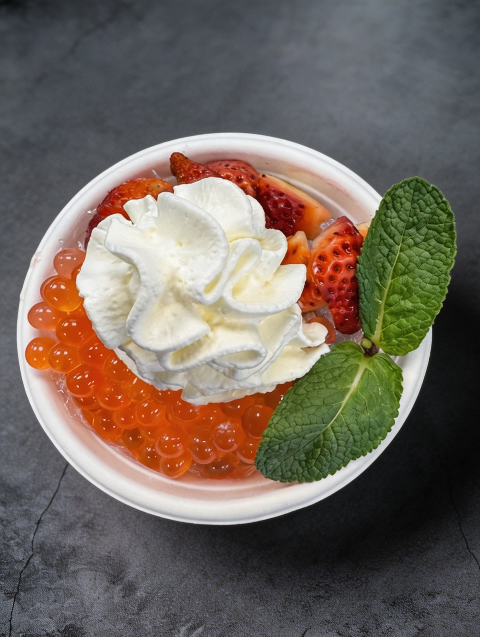 Authentiek Koreaans Bingsu sneeuw-ijs dessert met aardbei toppings in Hilversum.