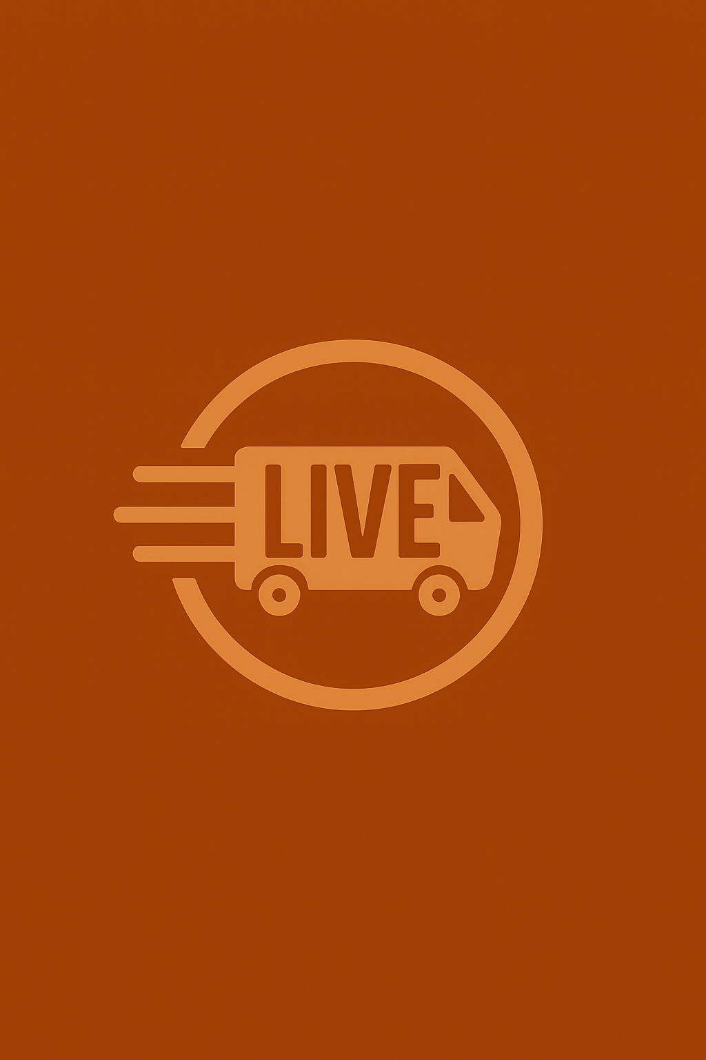 Icon of a delivery truck with the word 'LIVE' inside it, indicating live or real-time delivery, on a brown background.