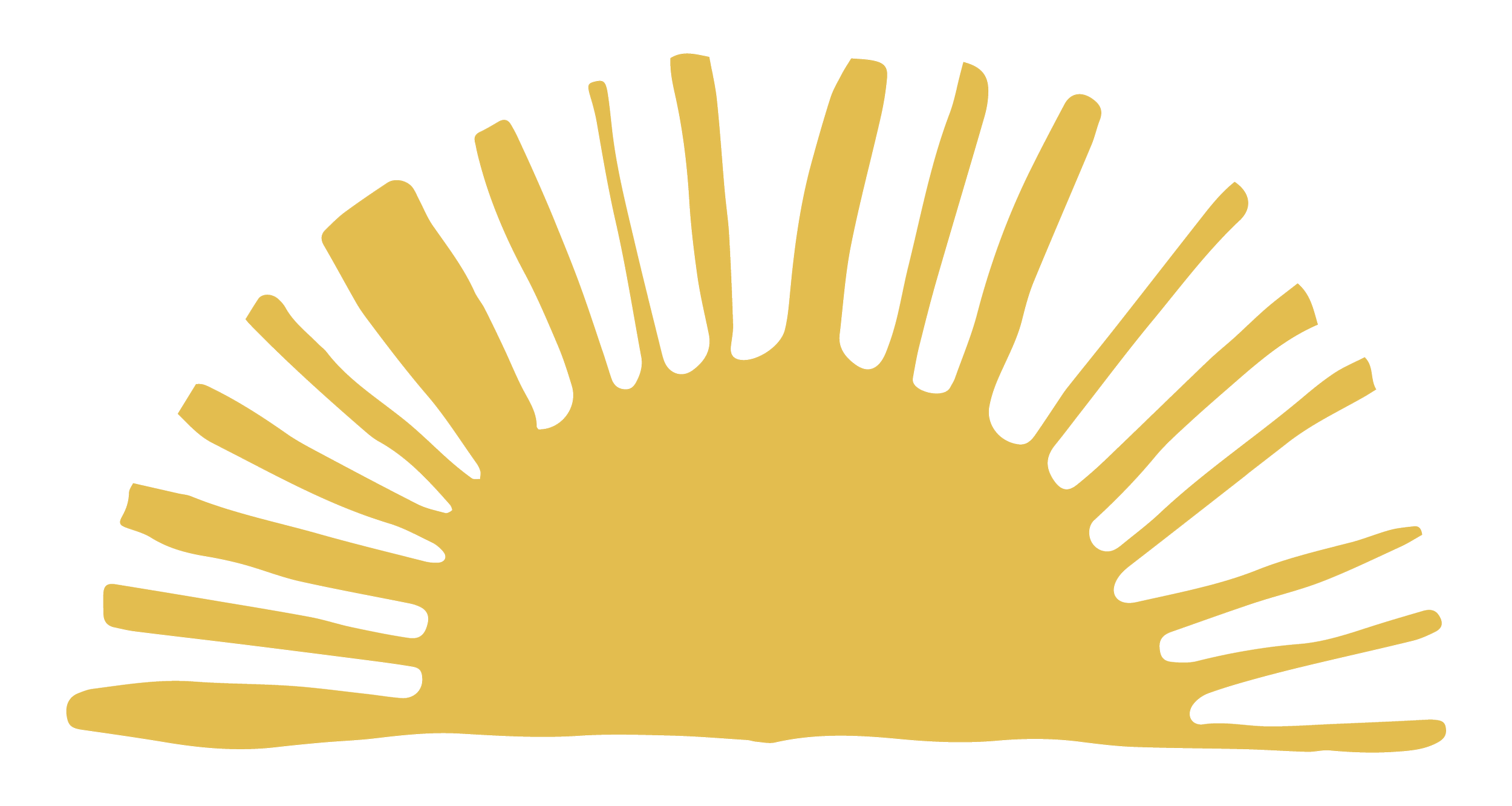Gold stylized sunburst design with rays extending outward from a curved base.