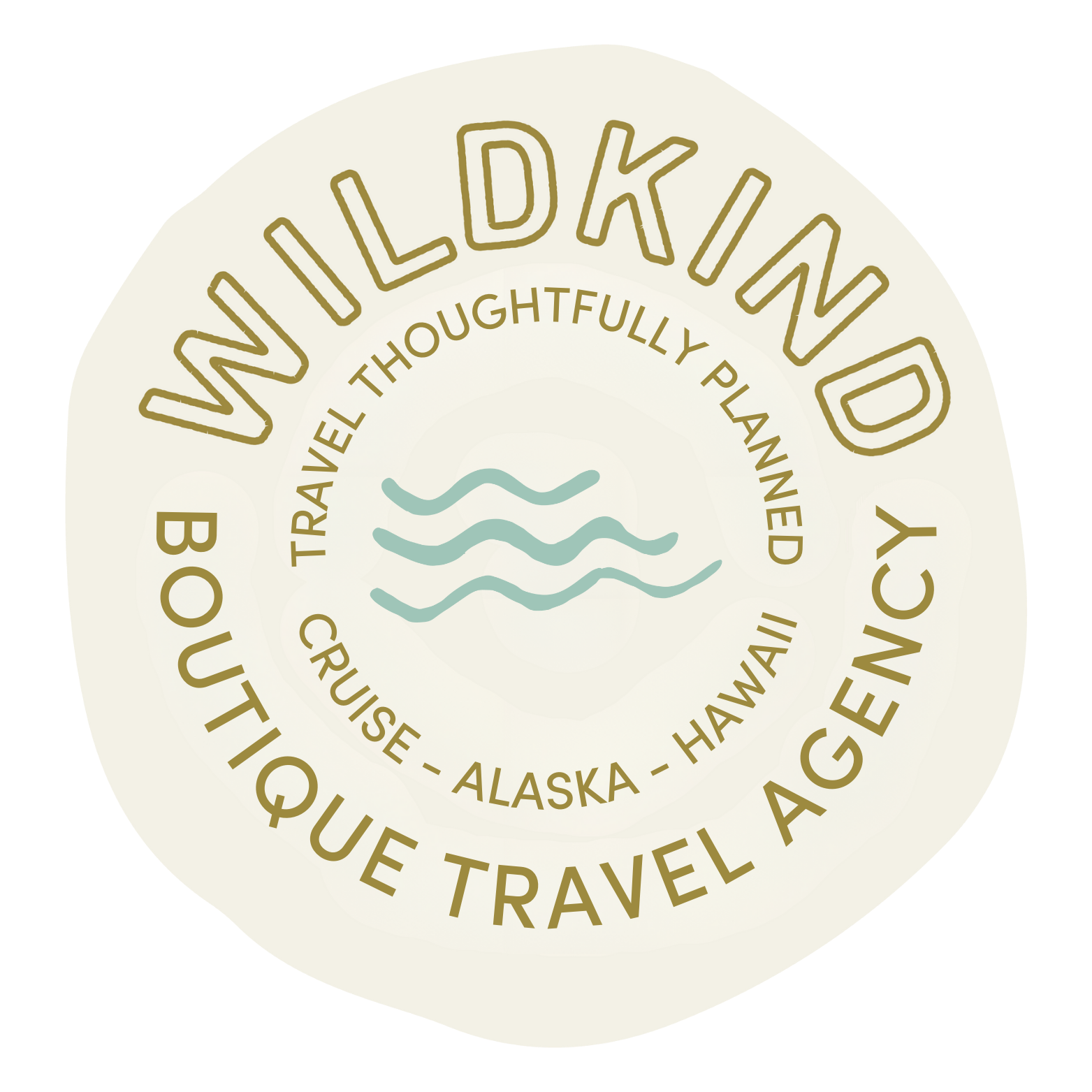wildkind travel agency circular logo focussed on cruise, Alaska, and Hawaii travel