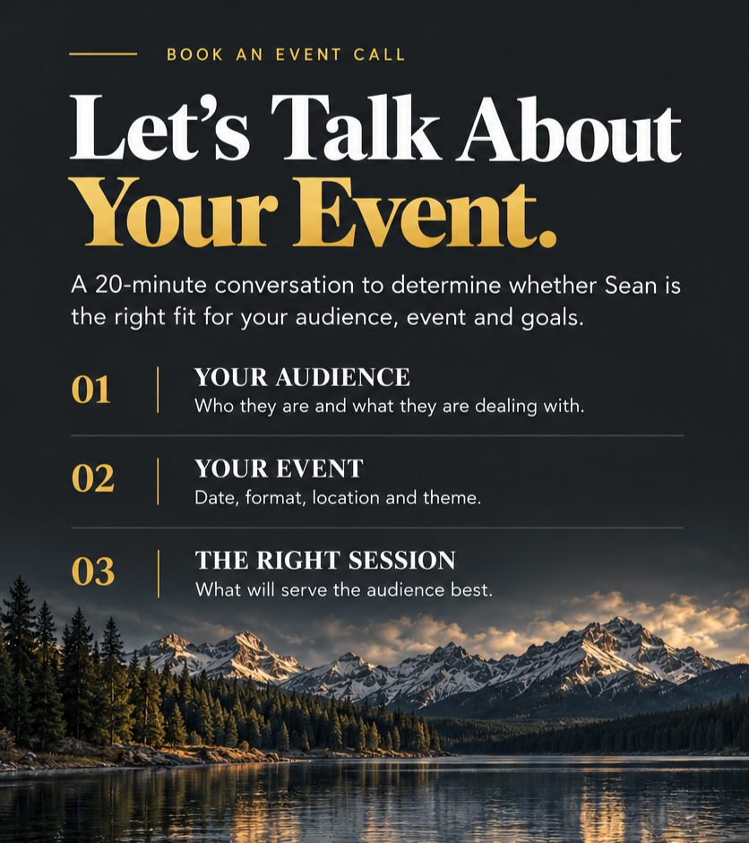 Let's Talk About Your Event — a 20-minute conversation about your audience, event and the right session with Sean Clarke.