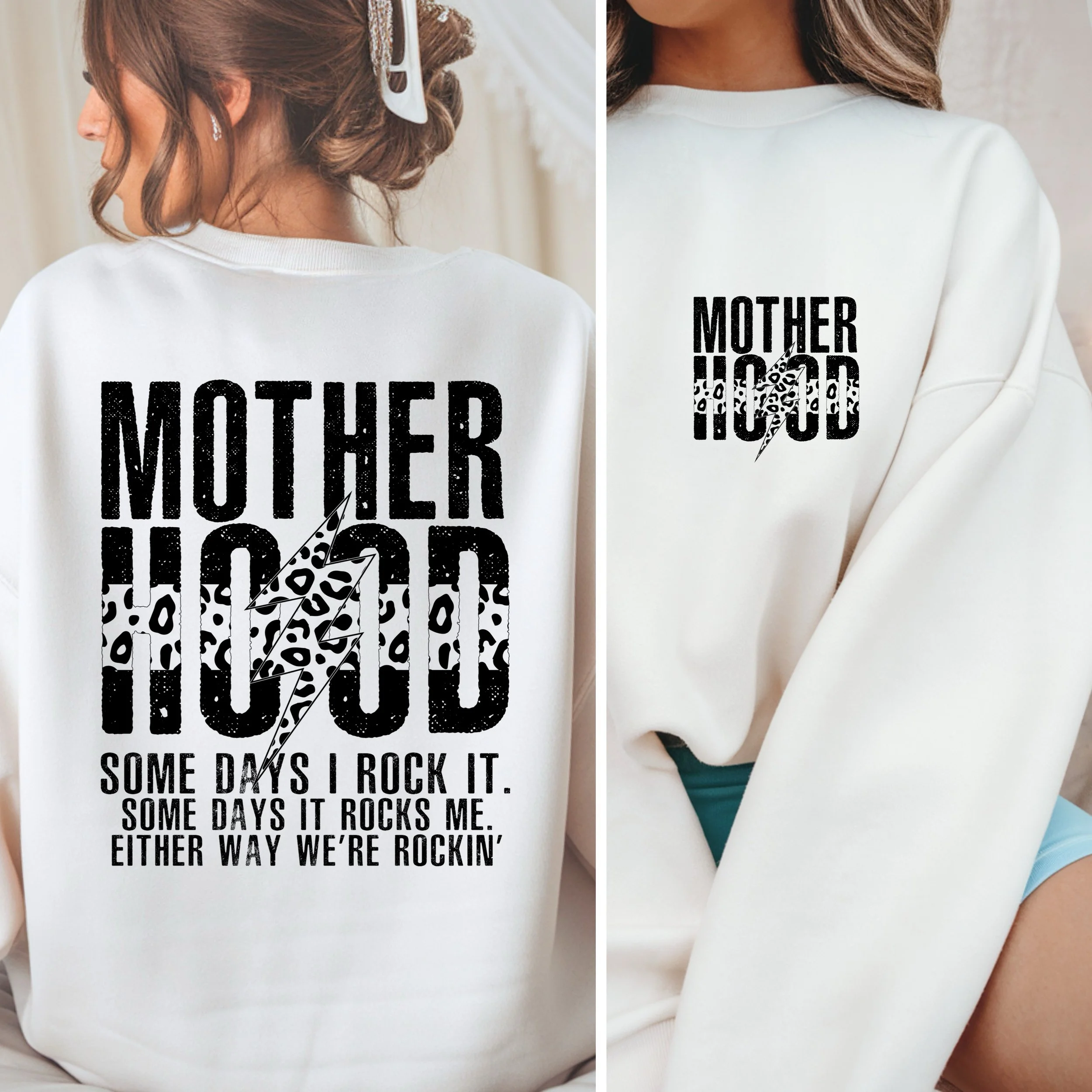 Black and White Motherhood 'Rockin It' Crewneck Sweater