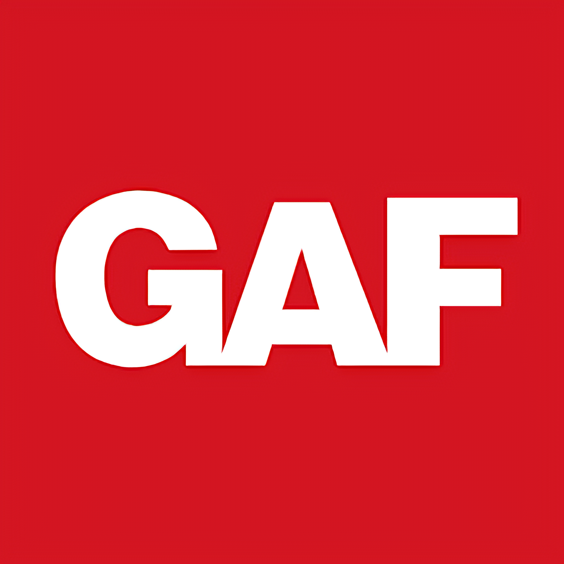 Red background with large white text that reads 'GAF'.