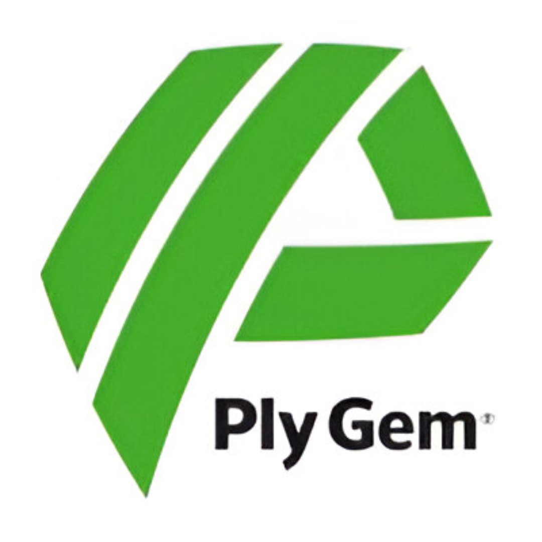 Green geometric logo with the words 'Ply Gem' underneath.