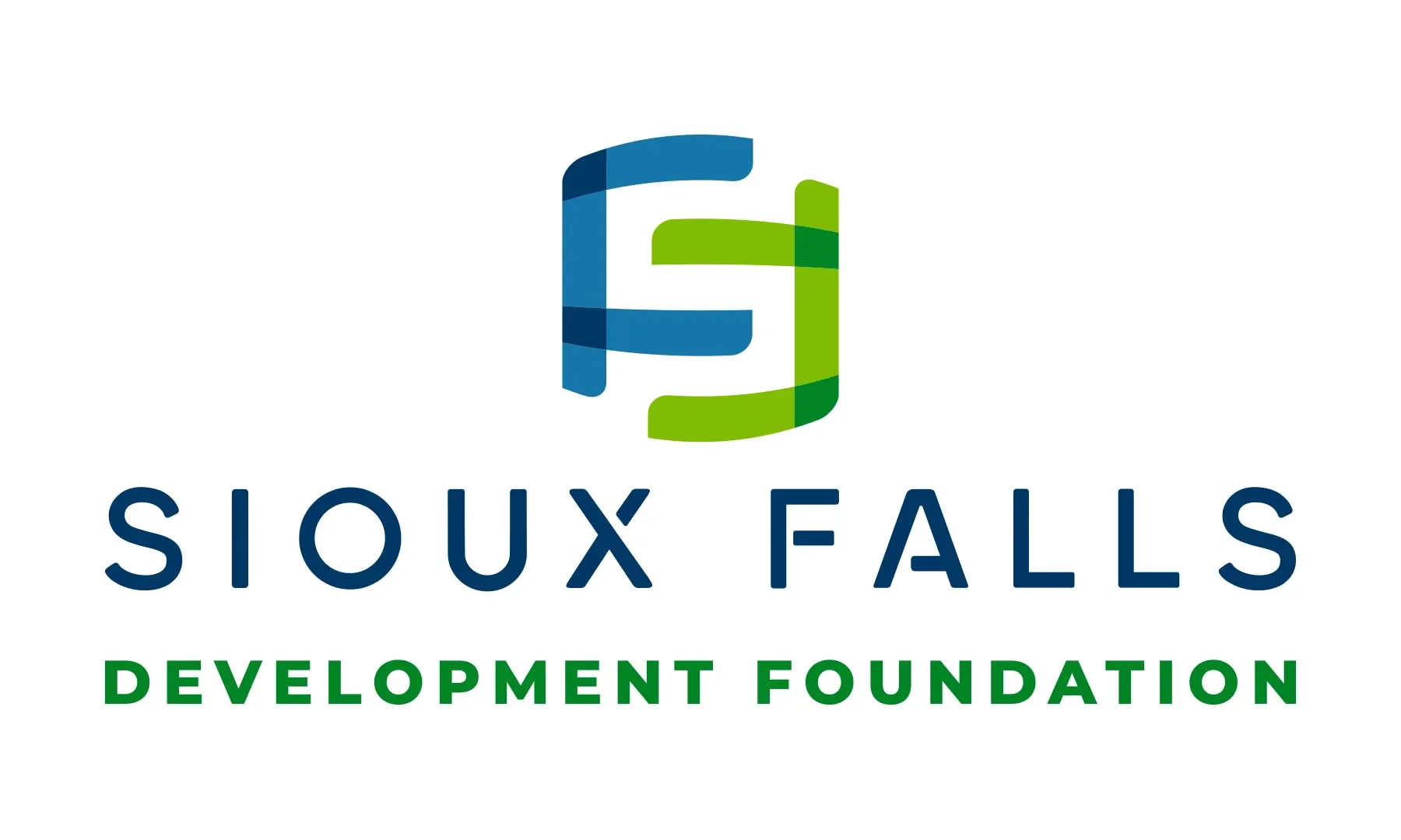Logo of Sioux Falls Development Foundation with stylized 'S' and 'F' in blue and green, and text below reading 'SIOUX FALLS DEVELOPMENT FOUNDATION' with 'DEVELOPMENT FOUNDATION' in green.