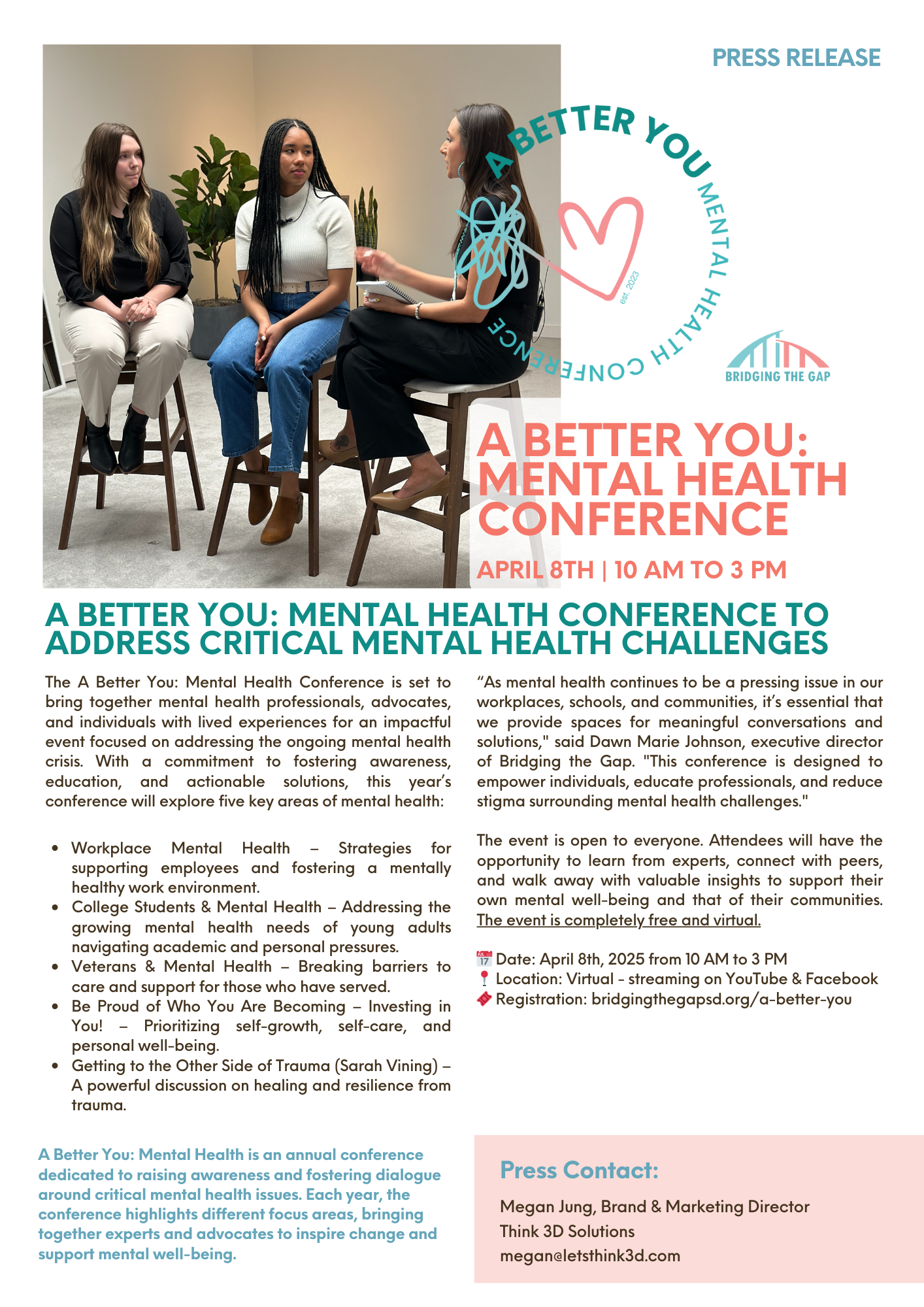 A group of three women sitting and talking in a room with a potted plant in the background. The women are engaged in a conversation during a mental health conference.