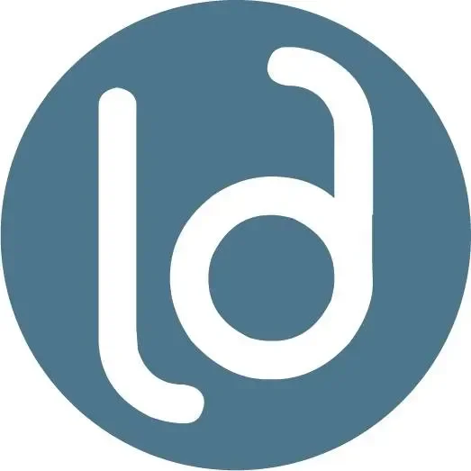 Logo with a stylized lowercase 'd' on a blue circular background.