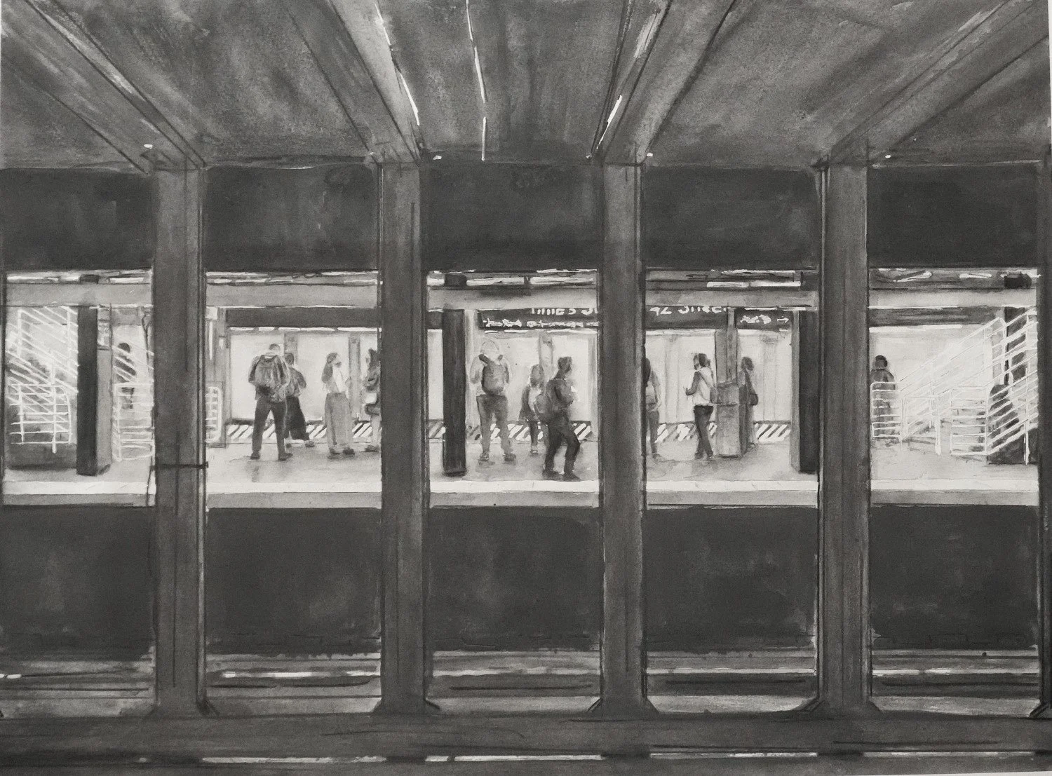 "Under Times Square" 
Drawn from photo by the artist. Graphite on paper. 