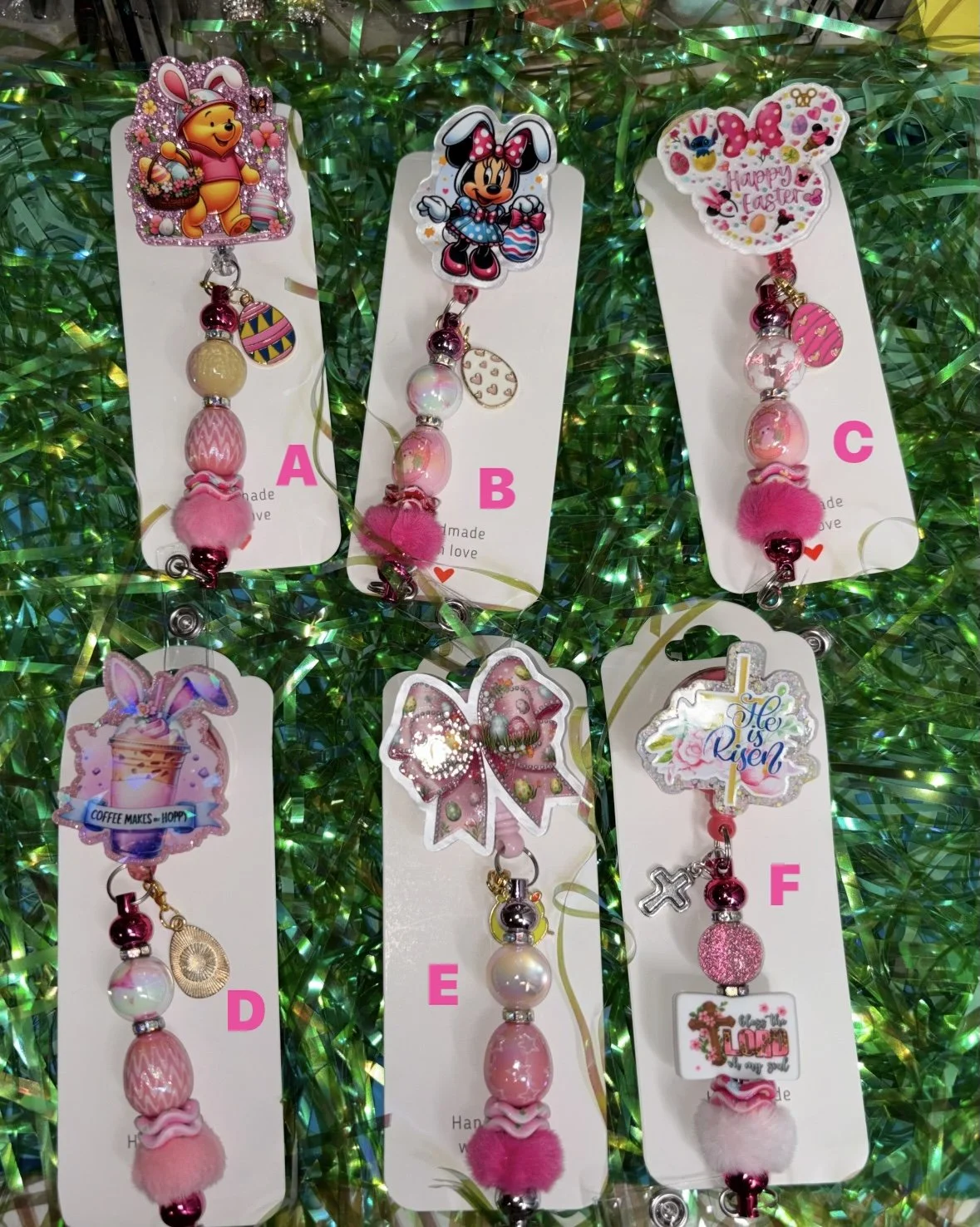 Handcrafted Mindfulness Easter Beaded Retractable Badge Reels for Nurses, Teachers & Office (Bulk)