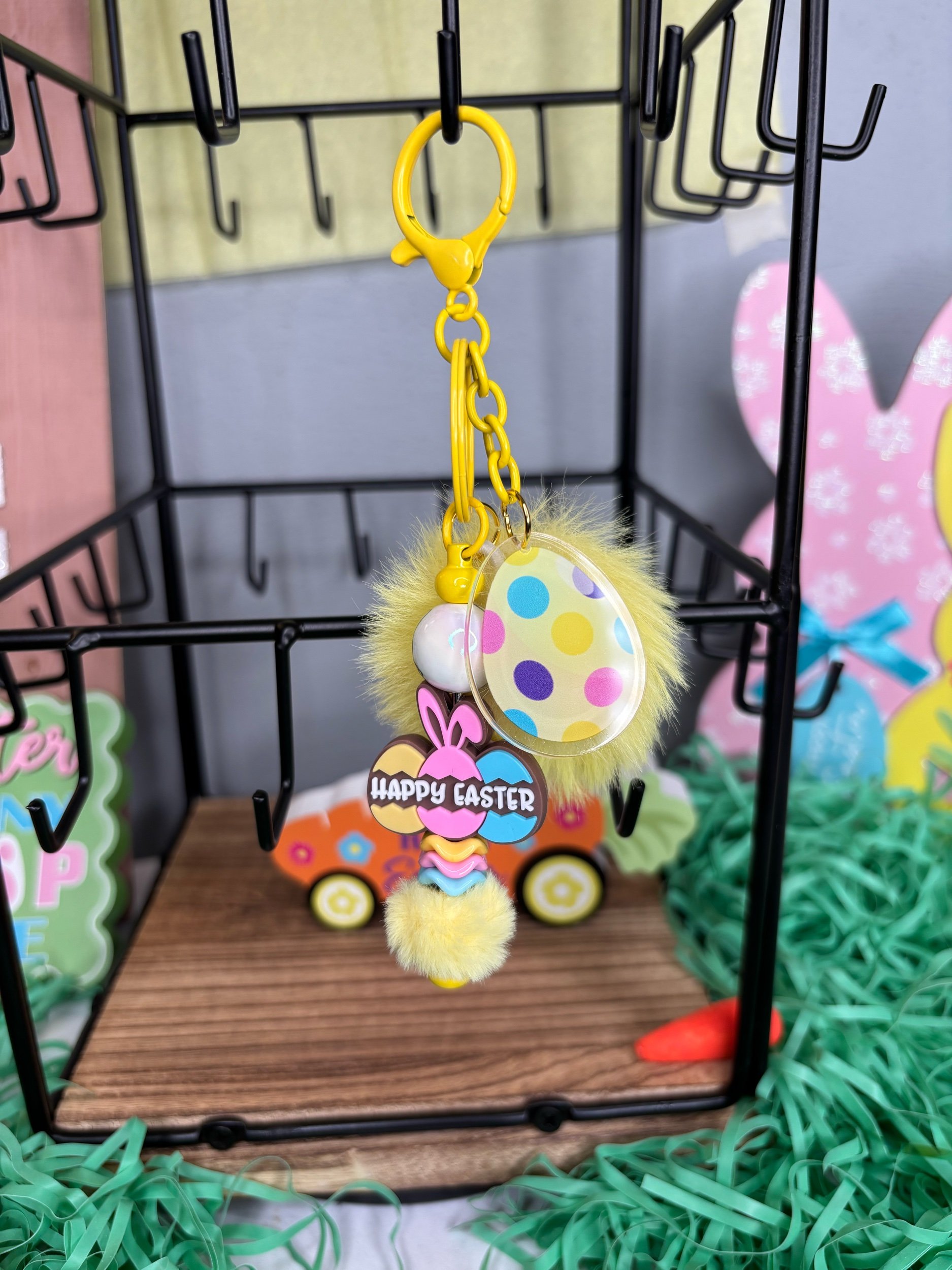 Easter Beaded Keychain - Handcrafted Bag Accessory & PomPom