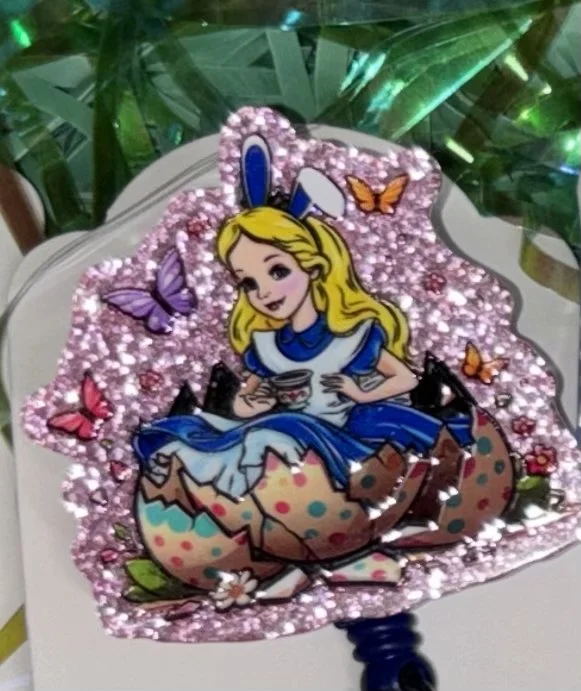 Alice in Wonderland Easter Badge Reel - Pink & Blue