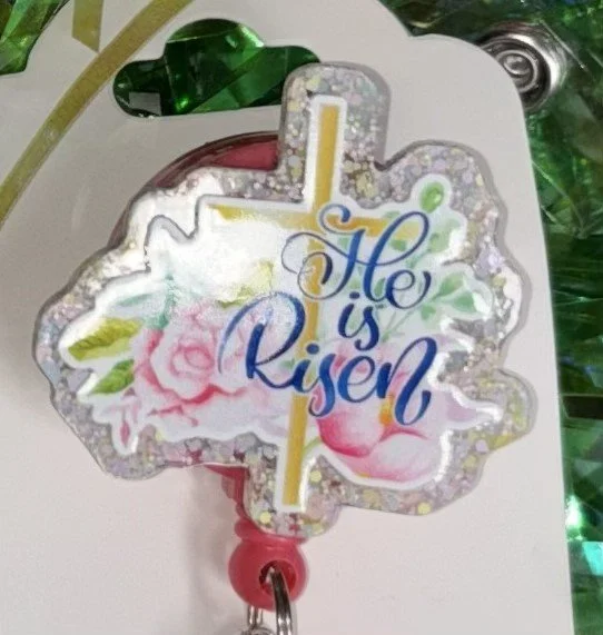 Religious Easter Badge Reel - Pink