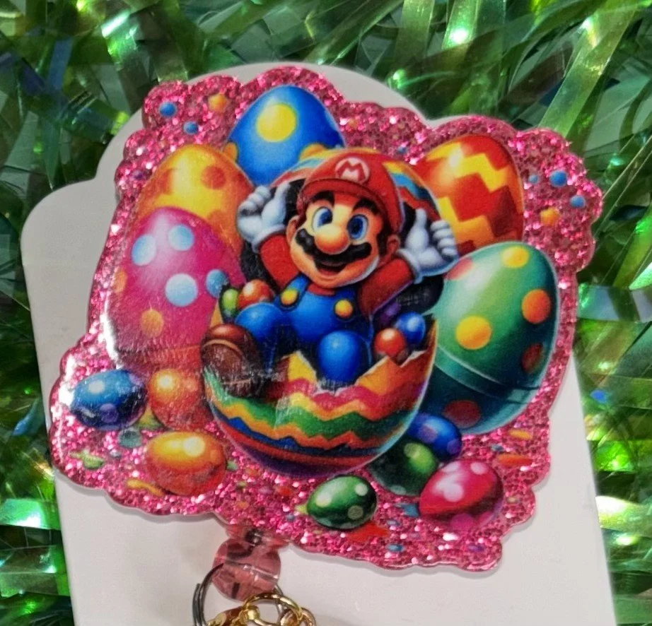 Red Beaded Mario Gamer Badge Reel