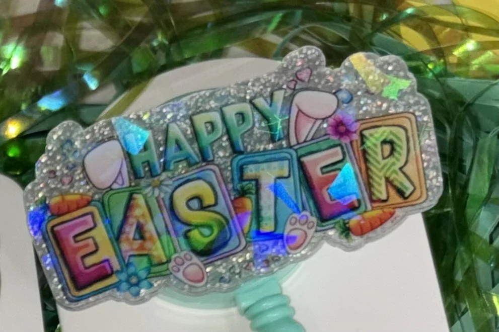 Mint & Yellow Mushroom & Chick Easter Badge Reel