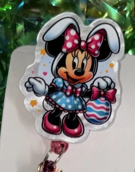 Minnie Easter Badge Reel - Pink/Iridescent