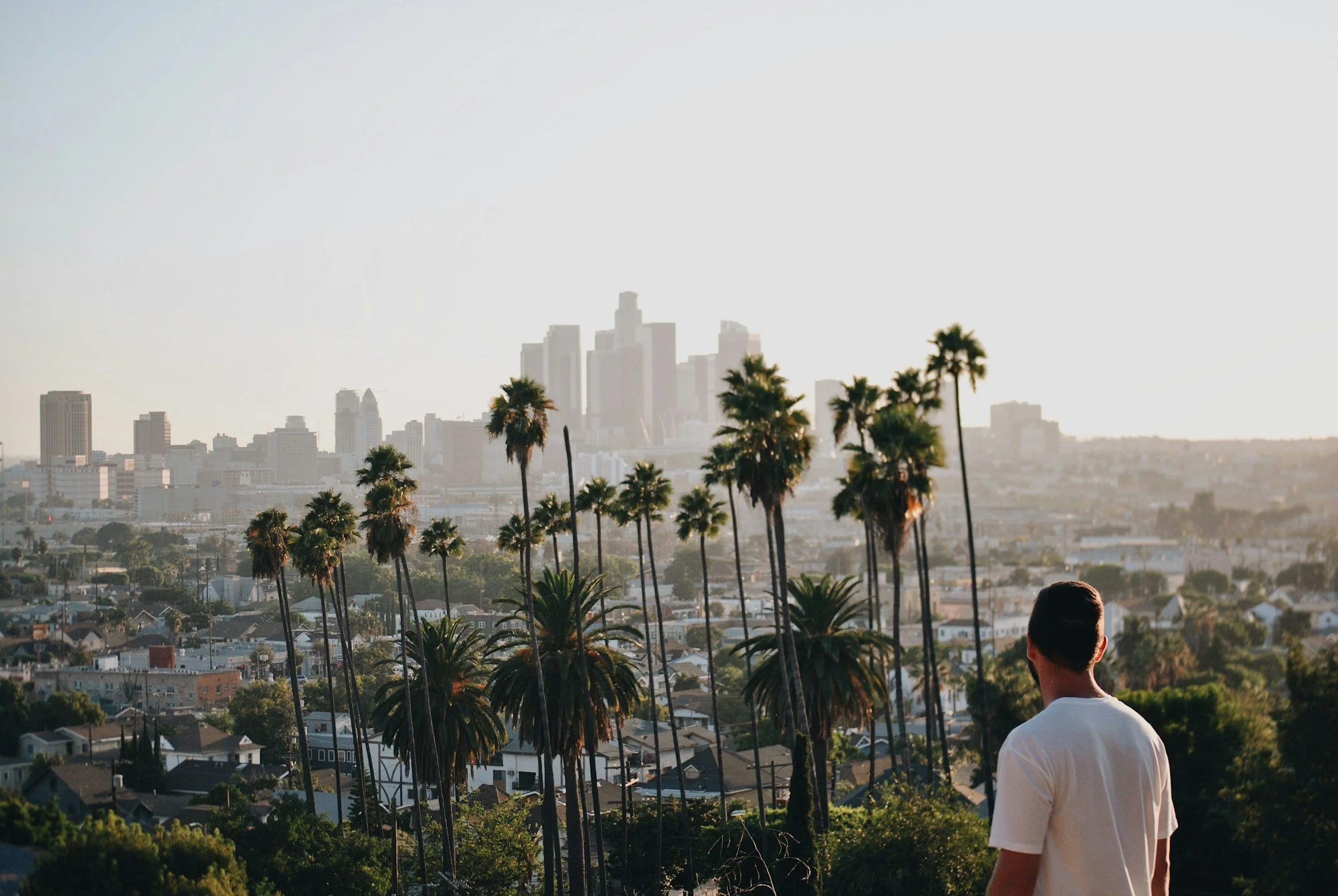 mand staring at los angeles view