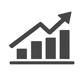 Graph with upward-trending arrow and four ascending bars indicating growth or increase