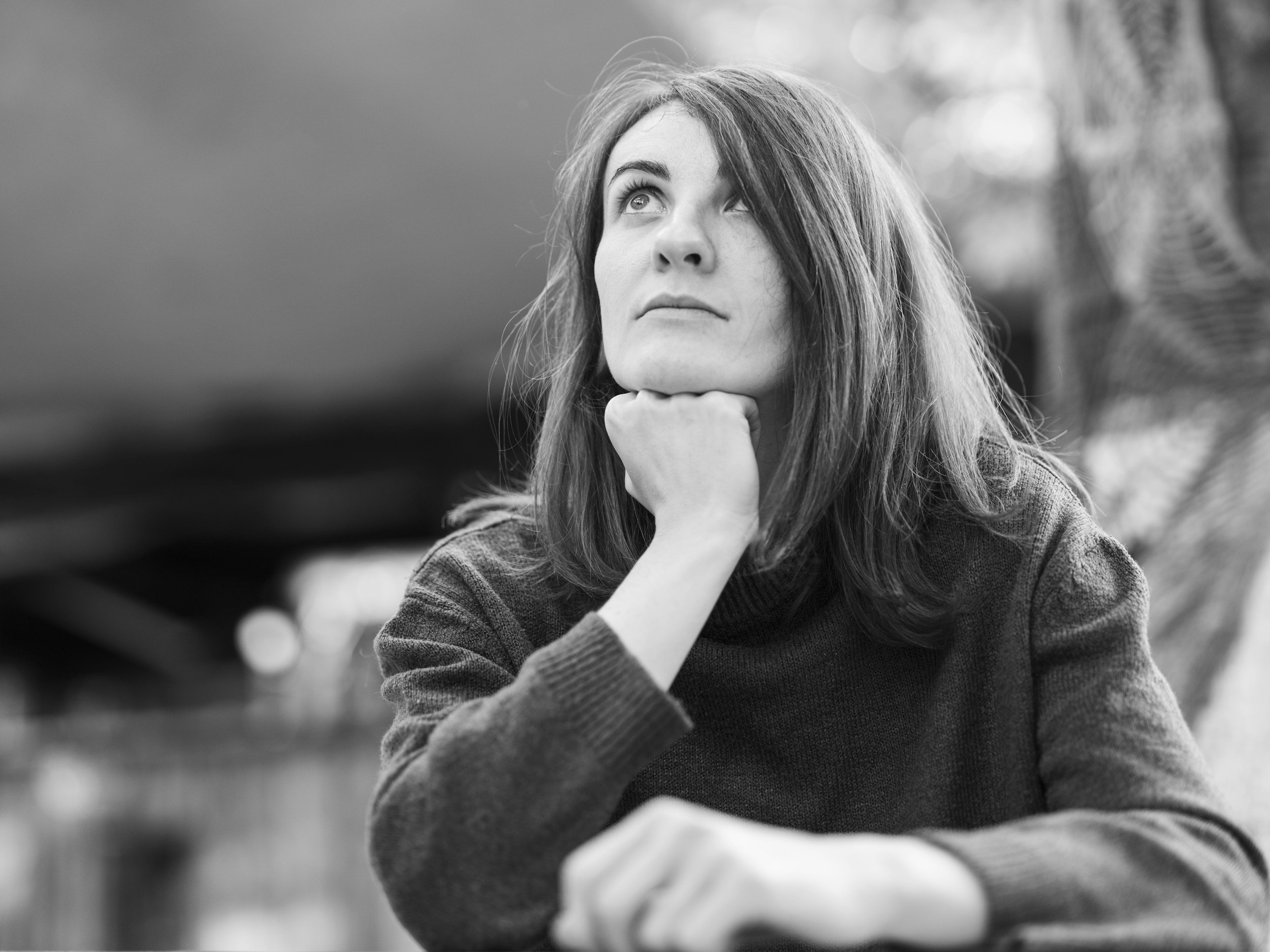woman building contemplating fear