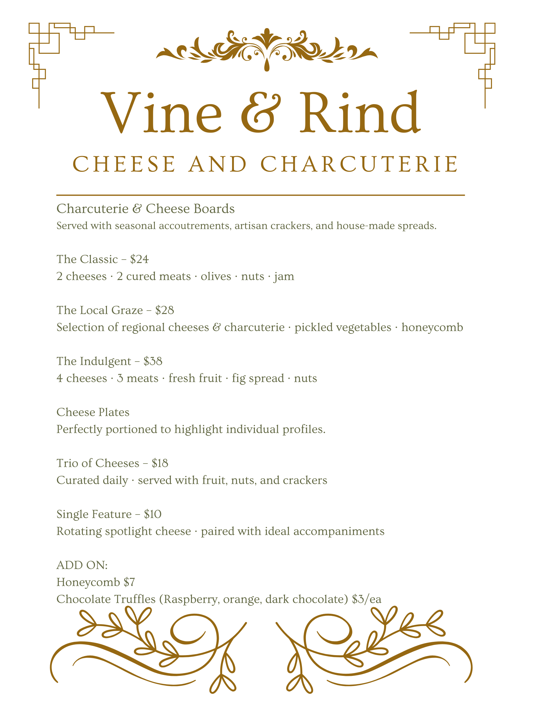 Menu — Vine & Rind