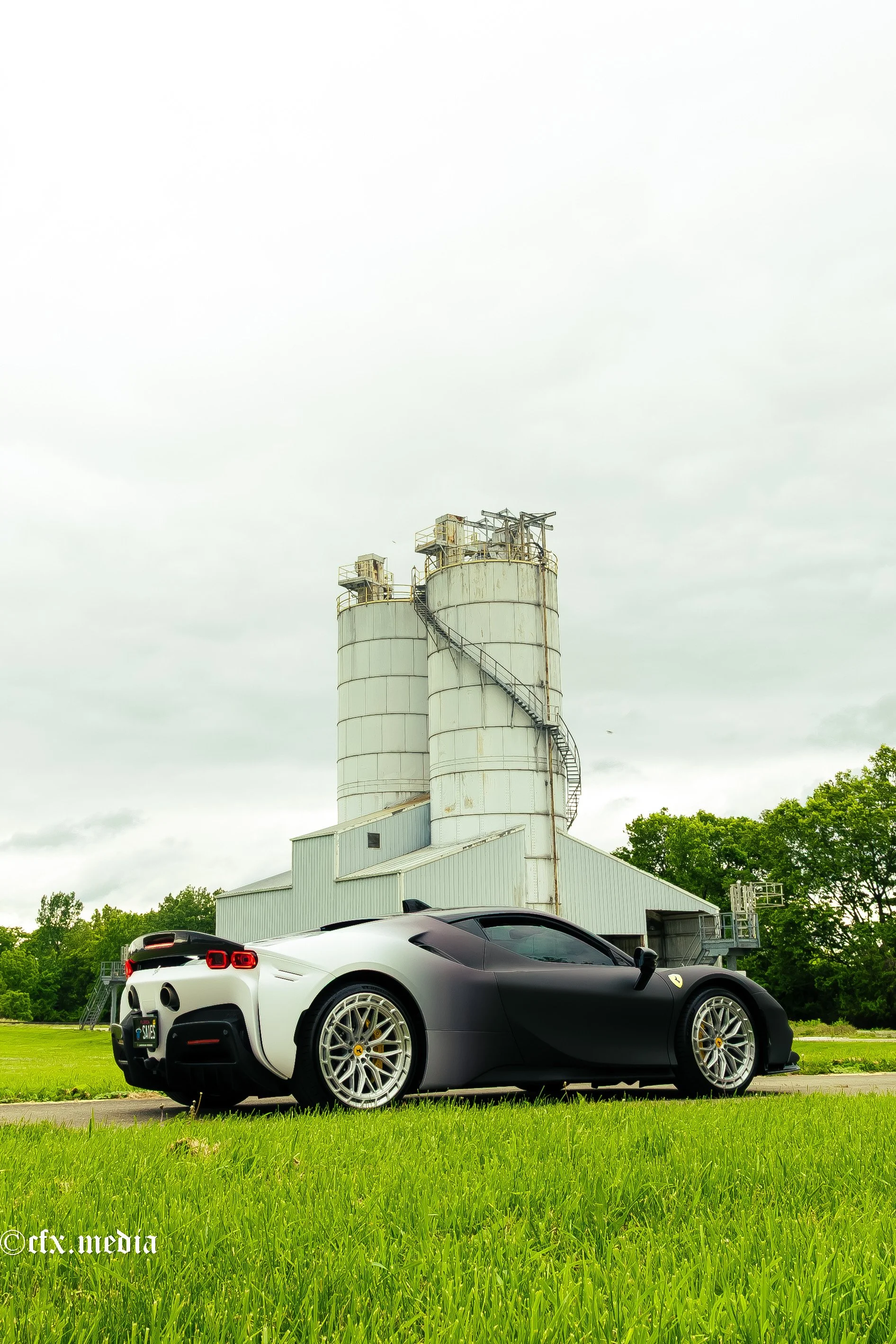 Ferrari SF90 full color change custom printed satin black to satin white fade vinyl wrap