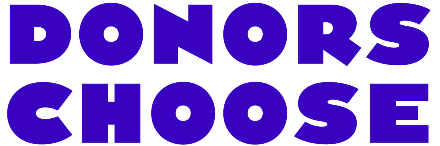 Donors Choose logo with text in bold blue font reading "Donors Choose" on transparent background.