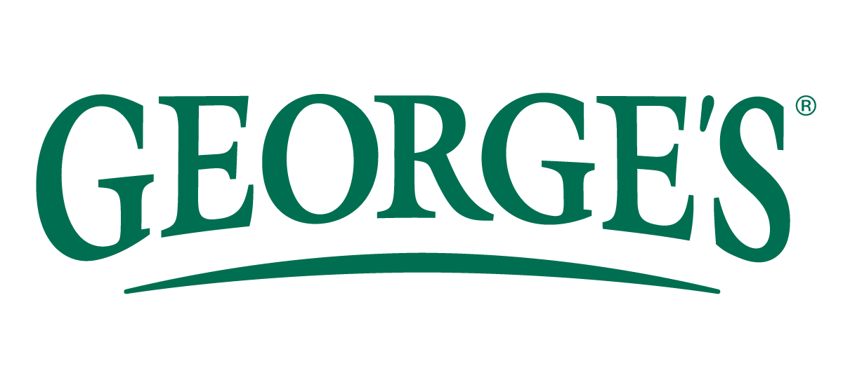 Logo for George's with green text and a curved underline