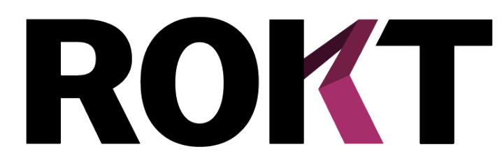 Logo with the word 'ROKT', where the letter 'K' is stylized in purple.