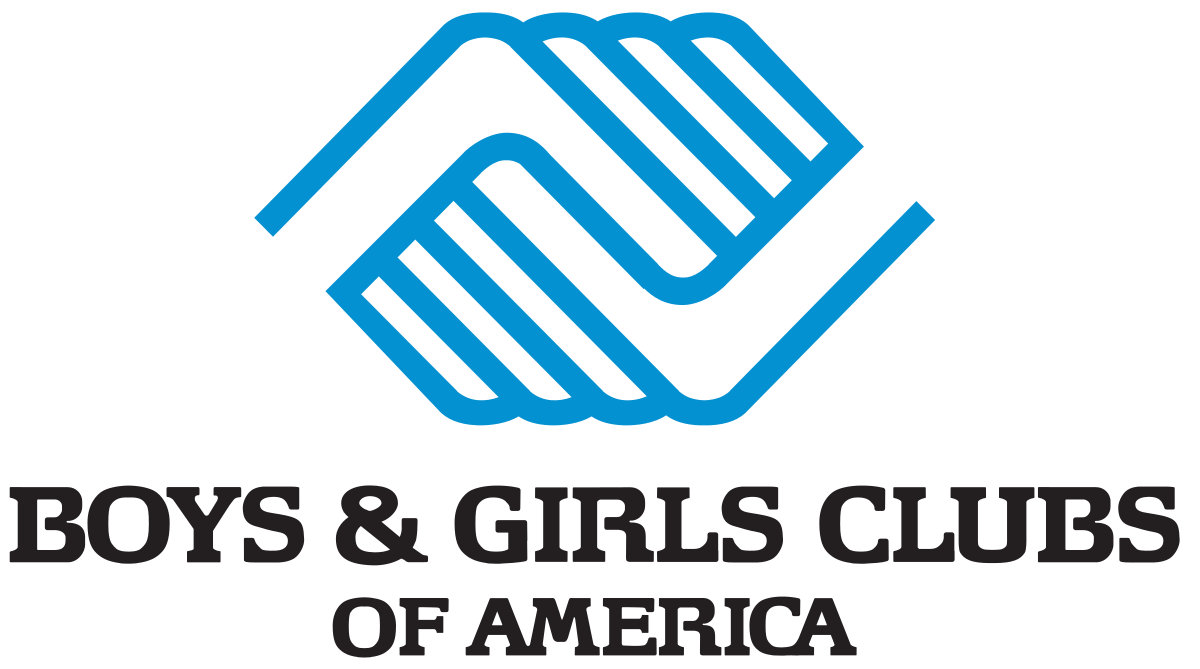 Logo of Boys & Girls Clubs of America featuring a stylized handshake in blue with black text below.