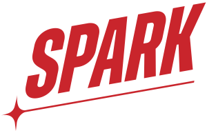 Spark logo in red with a small starburst symbol underneath